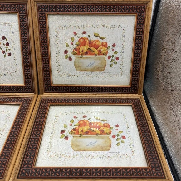 Vintage 1999 Set of 4 Framed Art Kitchen Country Fruits Valerie Evers Wenk - Picture 5 of 9